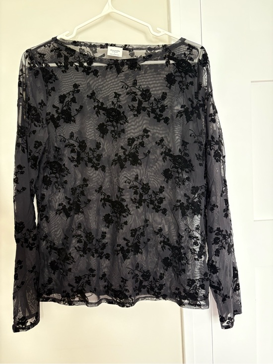 Abercrombie & Fitch Tops - Abercrombie - Black Floral Mesh Long-Sleeve Top
